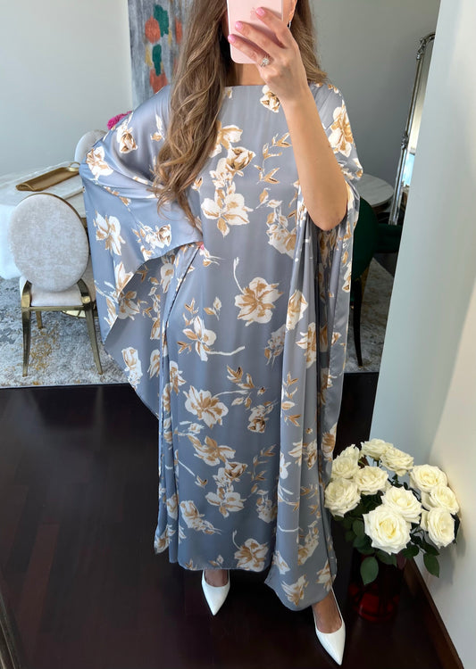 Floral Print Long Sleeve Maxi Kaftan - Kaftans & Kimono